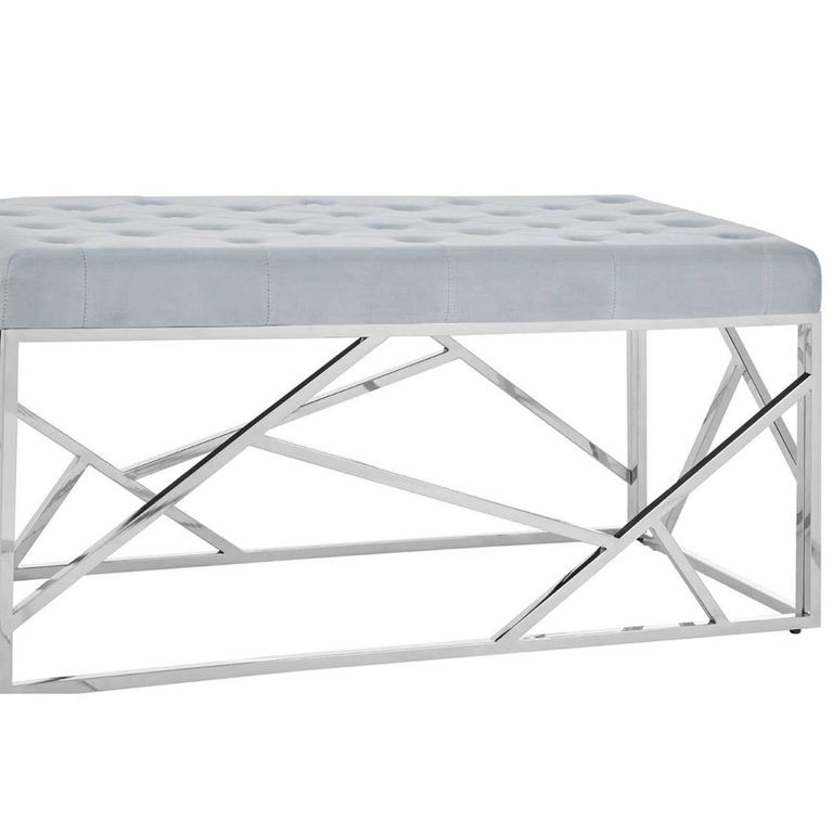Allure Hall Bench - Powder Blue Fabric - Geometric Chrome Base