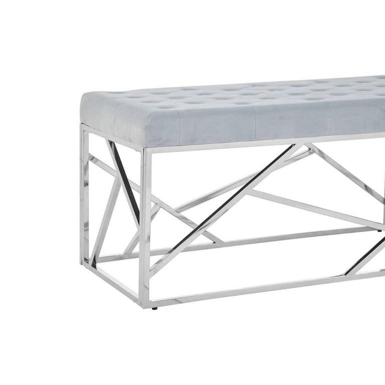 Allure Hall Bench - Powder Blue Fabric - Geometric Chrome Base