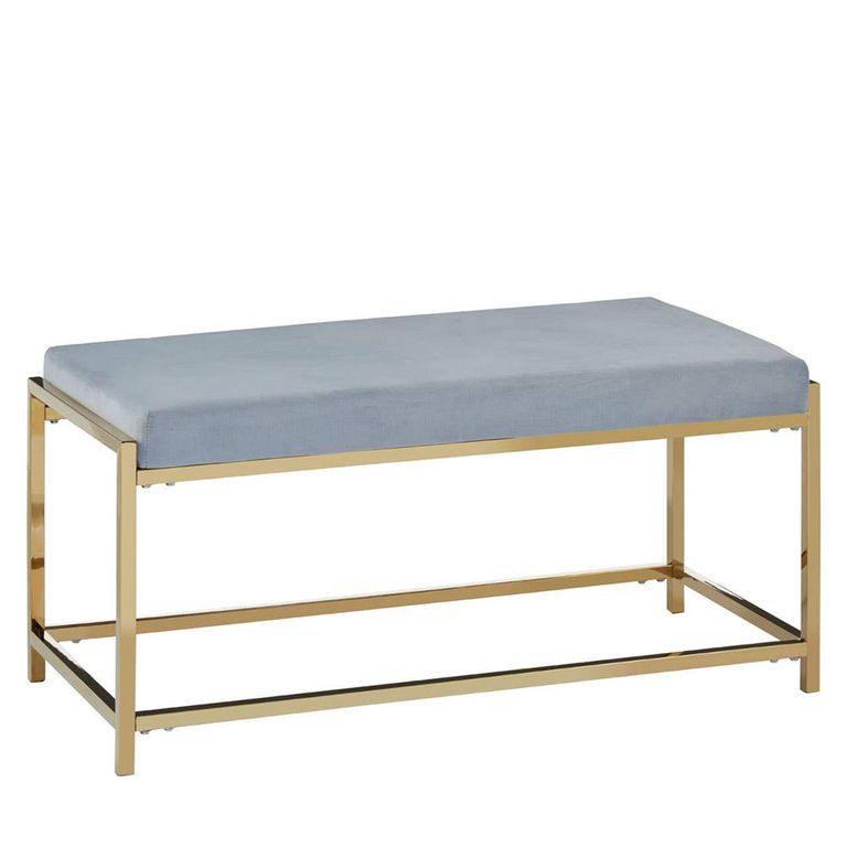 Allure Hall Bench - Powder Blue Fabric - Gold Base