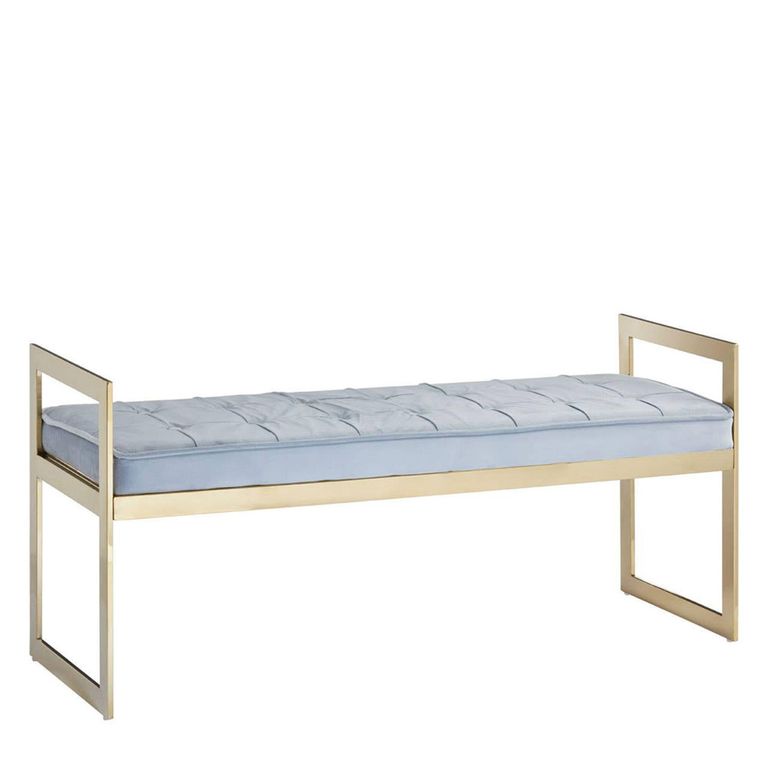 Allure Hall Bench - Powder Blue Fabric Tufted - Gold Base