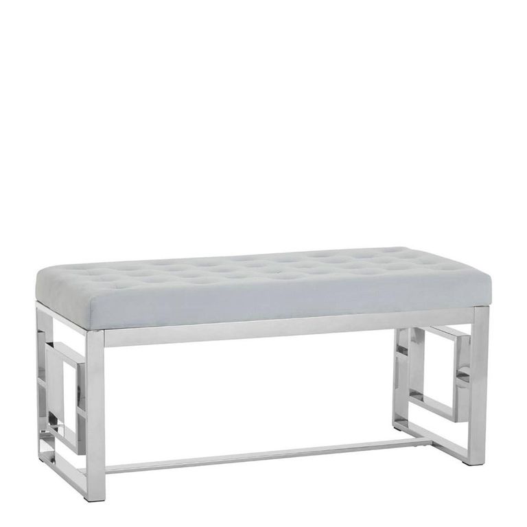 Allure Hall Bench - Powder Blue Velvet Fabric - Chrome Base