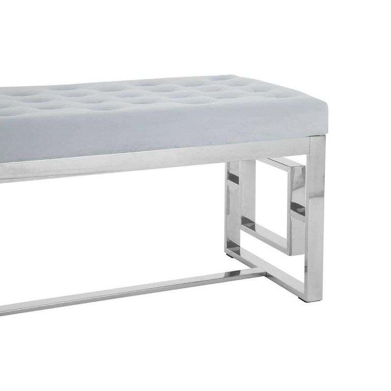 Allure Hall Bench - Powder Blue Velvet Fabric - Chrome Base