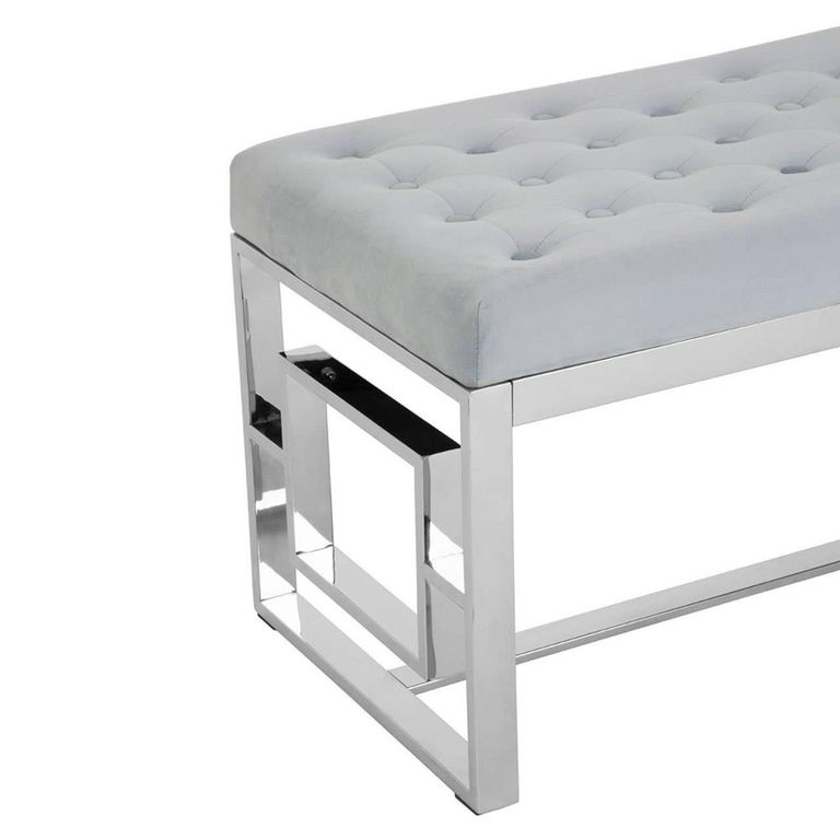 Allure Hall Bench - Powder Blue Velvet Fabric - Chrome Base
