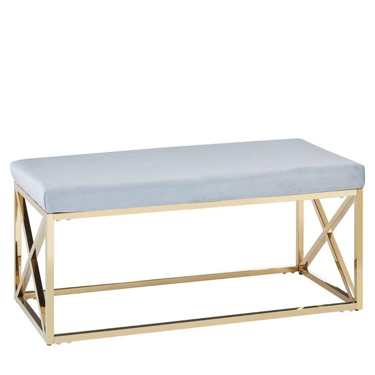 Allure Hall Bench - Powder Blue Velvet Fabric - Gold Base