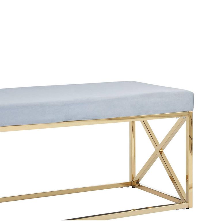 Allure Hall Bench - Powder Blue Velvet Fabric - Gold Base