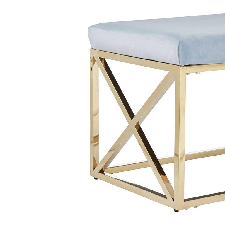 Allure Hall Bench - Powder Blue Velvet Fabric - Gold Base