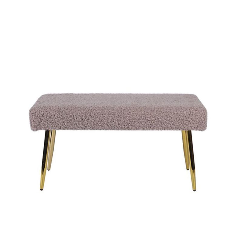 Hall Bench - Oval - Beige Boucle Fabric and Gold Metal