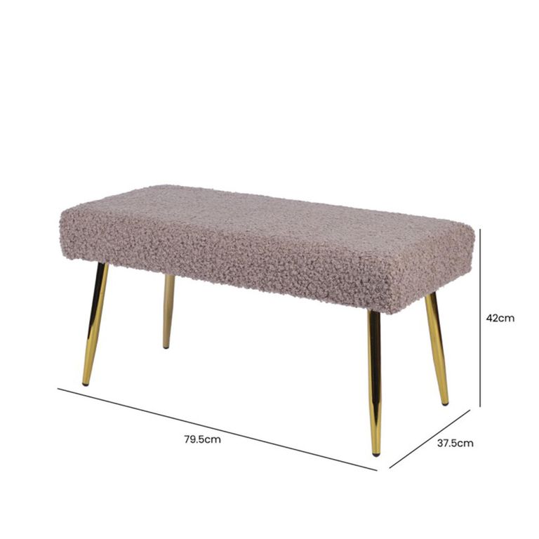 Hall Bench - Oval - Beige Boucle Fabric and Gold Metal