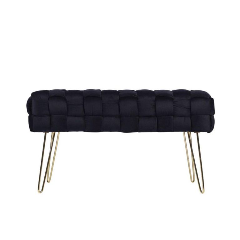 Hall Bench - Black Velvet Fabric and Gold Hairpin Legs