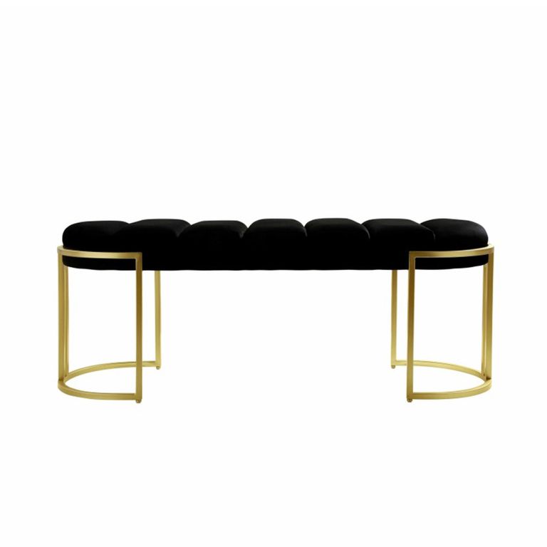 Hall Bench - Oval - Black Velvet Fabric and Gold Metal