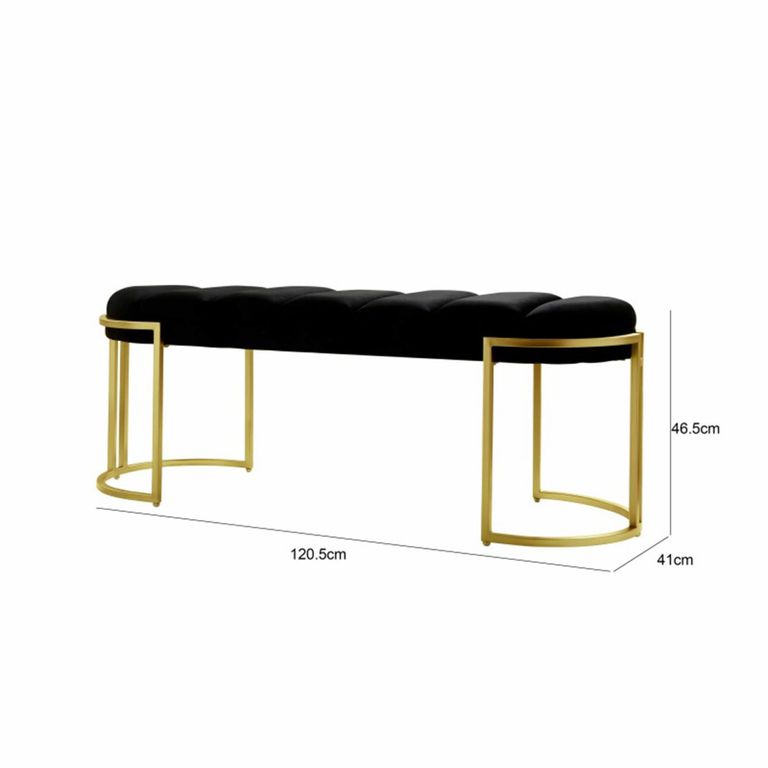 Hall Bench - Oval - Black Velvet Fabric and Gold Metal