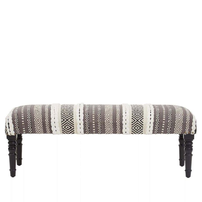 Cefena Bench - Grey and White Patterned Fabric