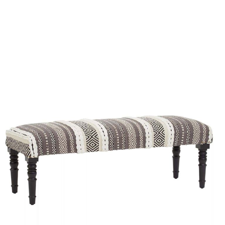 Cefena Bench - Grey and White Patterned Fabric
