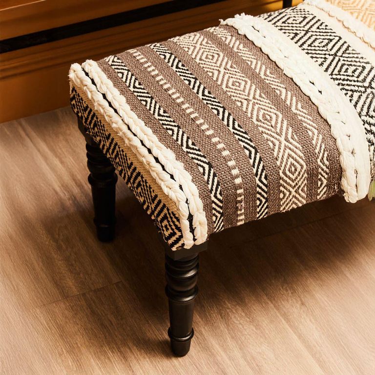 Cefena Bench - Grey and White Patterned Fabric