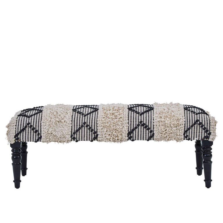 Cefena Bench - Moroccan - White and Black Fabric