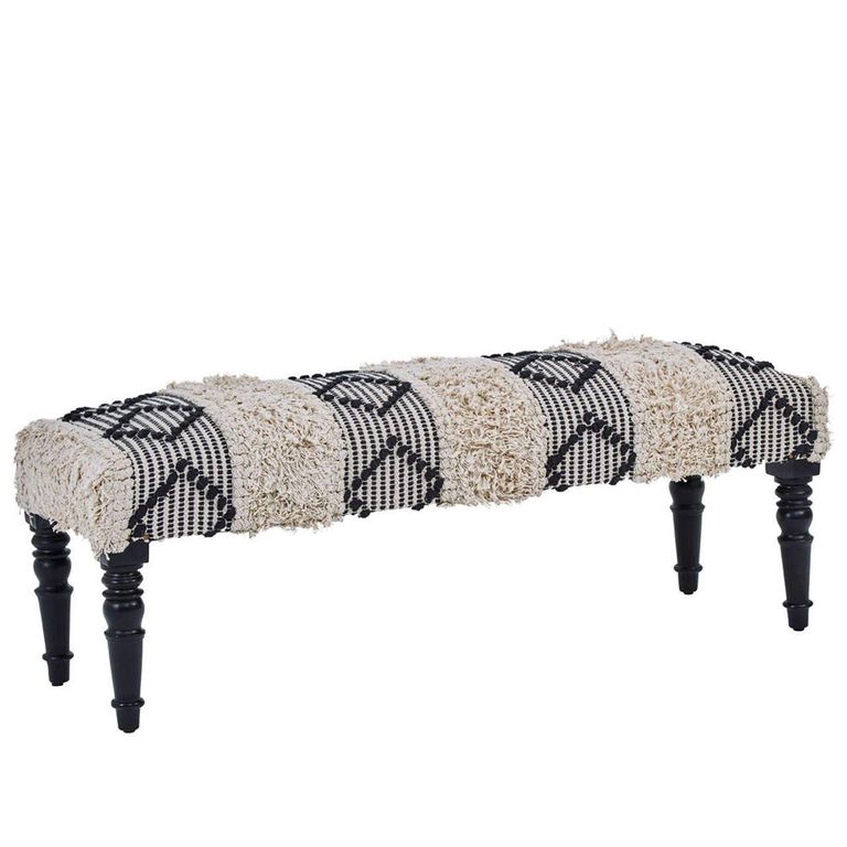 Cefena Bench - Moroccan - White and Black Fabric