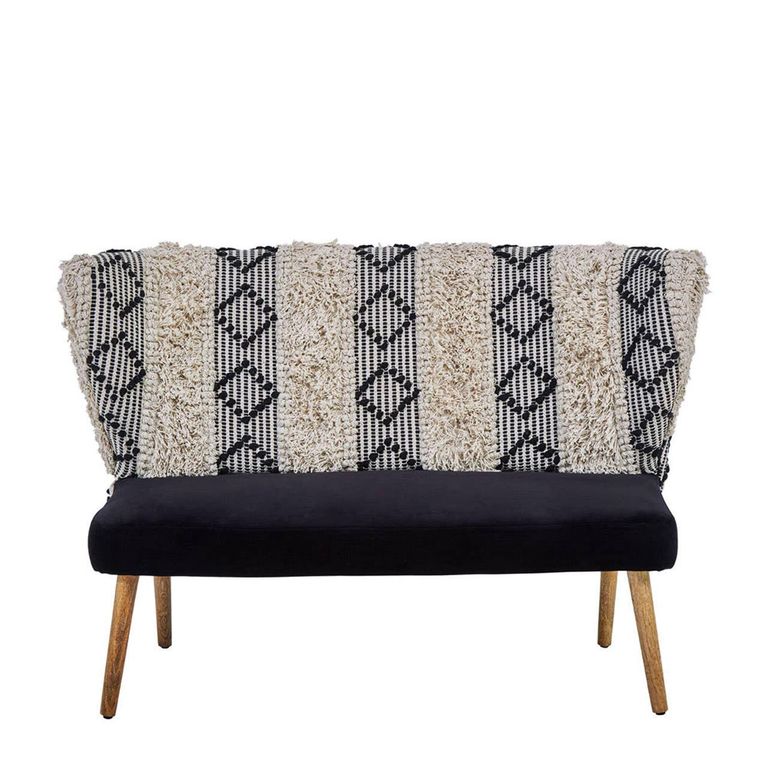 Cefena Bench - Moroccan - White and Black Fabric with Backrest