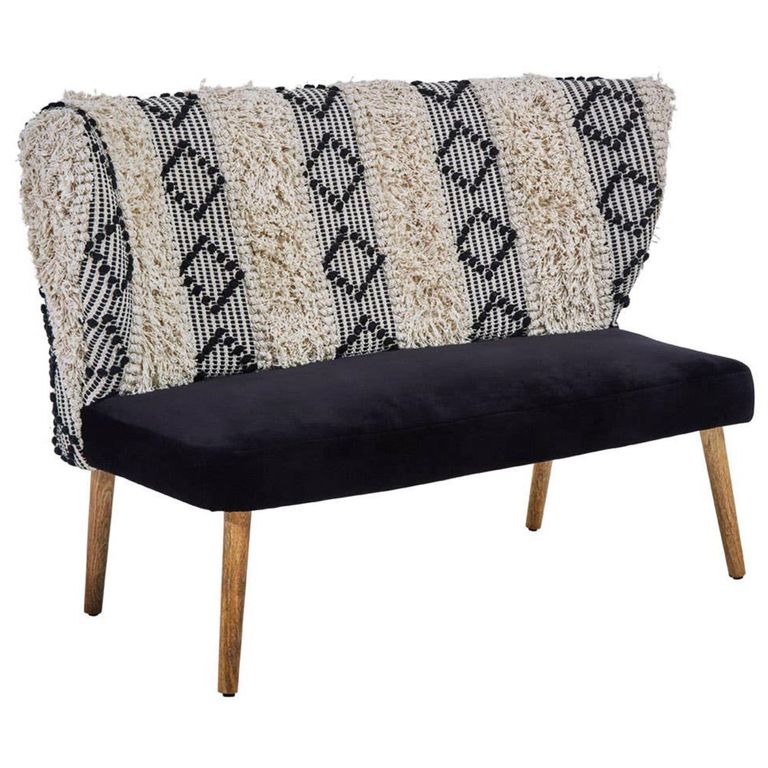 Cefena Bench - Moroccan - White and Black Fabric with Backrest