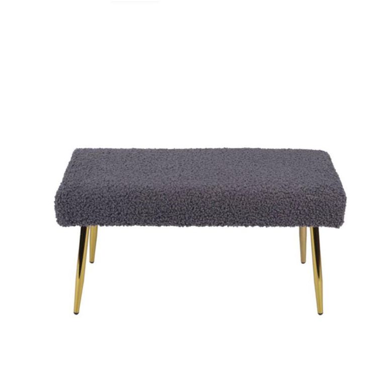 Hall Bench - Oval - Charcoal Grey Boucle Fabric and Gold Metal