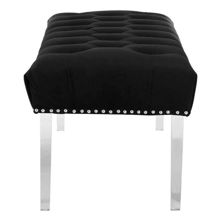 Clarence Bench - Black Velvet Fabric - with Button Tufted Design