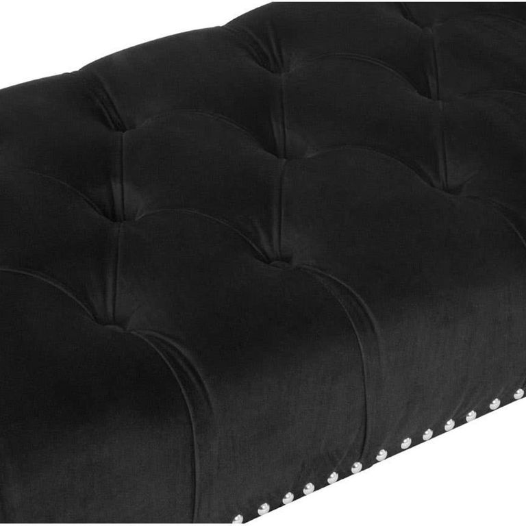 Clarence Bench - Black Velvet Fabric - with Button Tufted Design