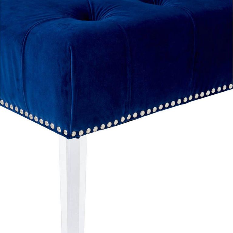 Clarence Bench - Blue Velvet Fabric - with Button Tufted Design