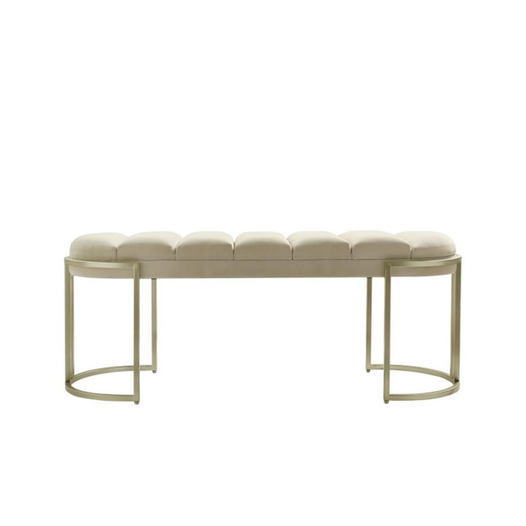 Hall Bench - Oval Large - Cream Velvet Fabric and Champagne Metal