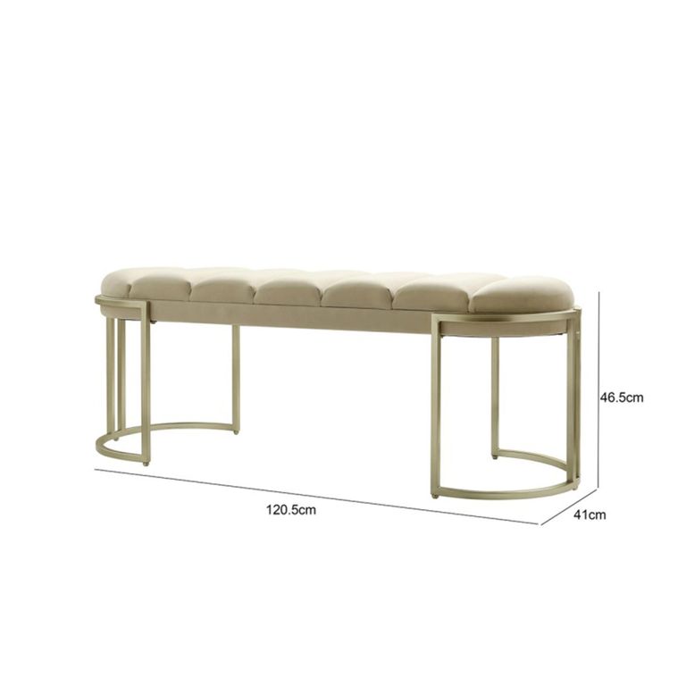 Hall Bench - Oval Large - Cream Velvet Fabric and Champagne Metal