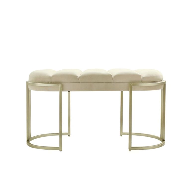 Hall Bench - Oval Small - Cream Velvet Fabric and Champagne Metal