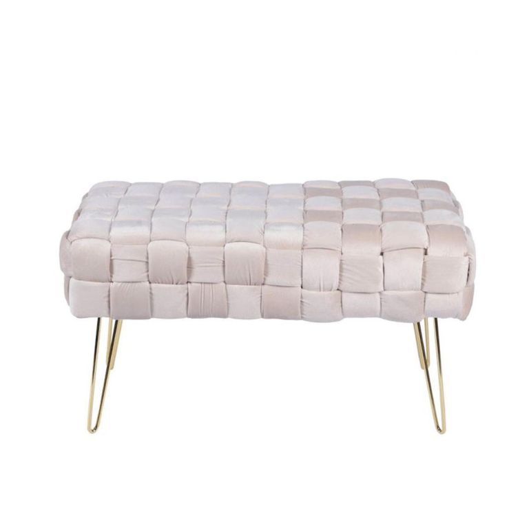Hall Bench - Dark Cream Velvet Fabric and Gold Hairpin Legs