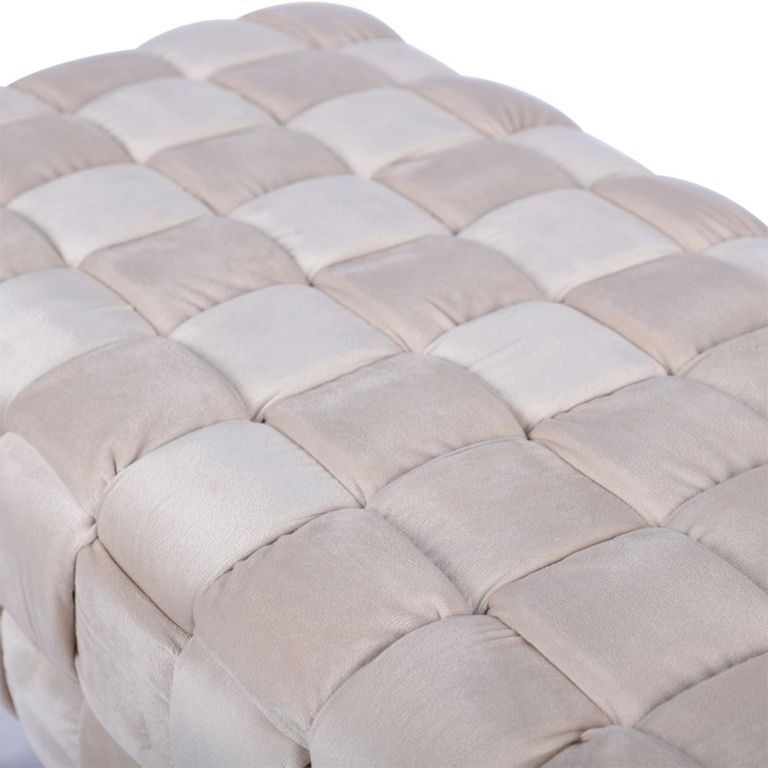 Hall Bench - Dark Cream Velvet Fabric and Gold Hairpin Legs