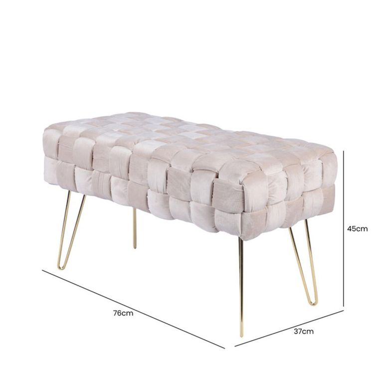Hall Bench - Dark Cream Velvet Fabric and Gold Hairpin Legs