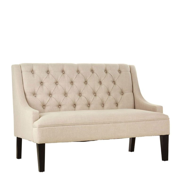 Doucet Bench - Beige Linen Fabric - High Back