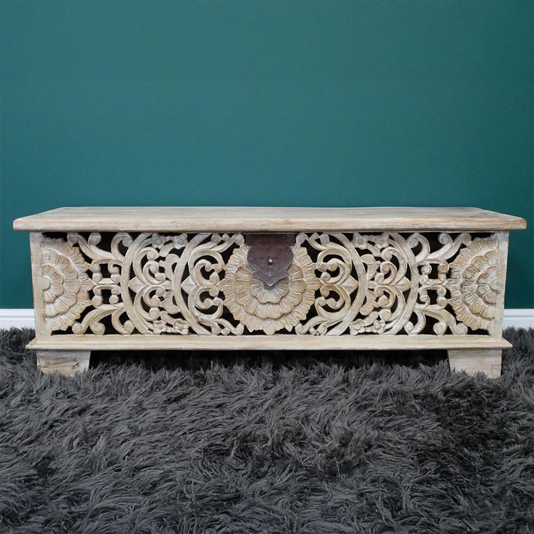 Storage Bench - Carved Mango Wood