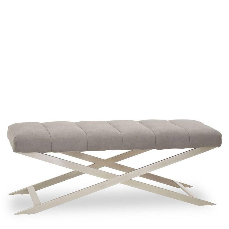 Gilden Bench - Grey Fabric with Silver Cross Base