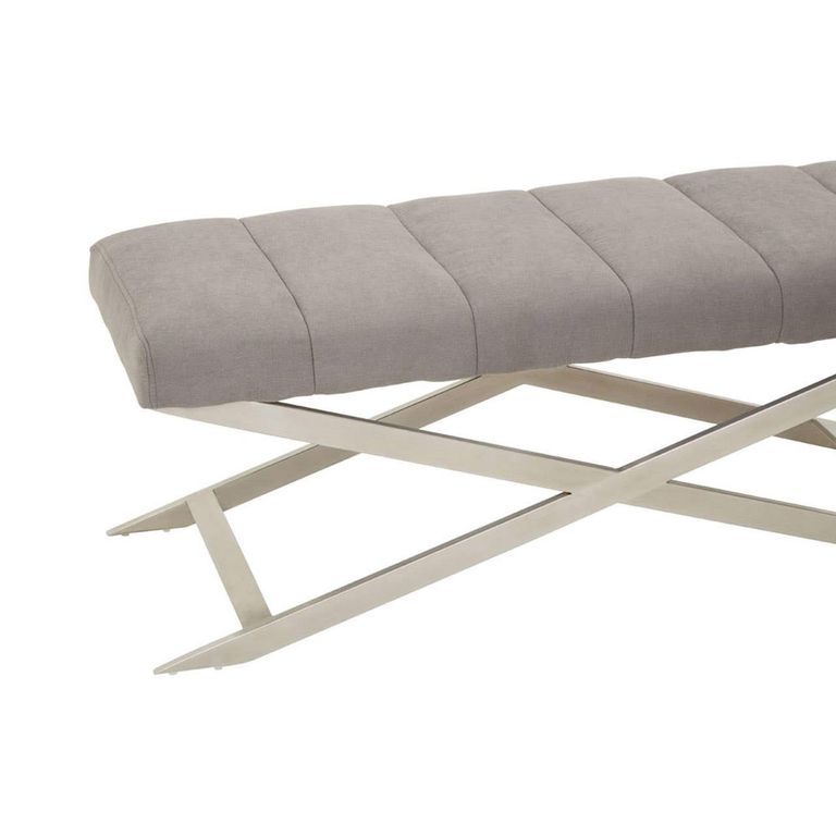 Gilden Bench - Grey Fabric with Silver Cross Base