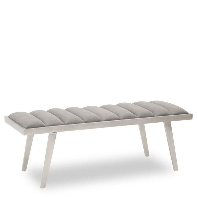 Gilden Bench - Grey Fabric with Silver Splayed Legs