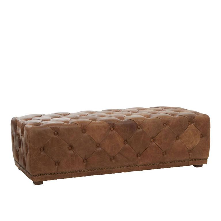 Hoxton Ottoman Bench - Vintage Brown Tufted Leather