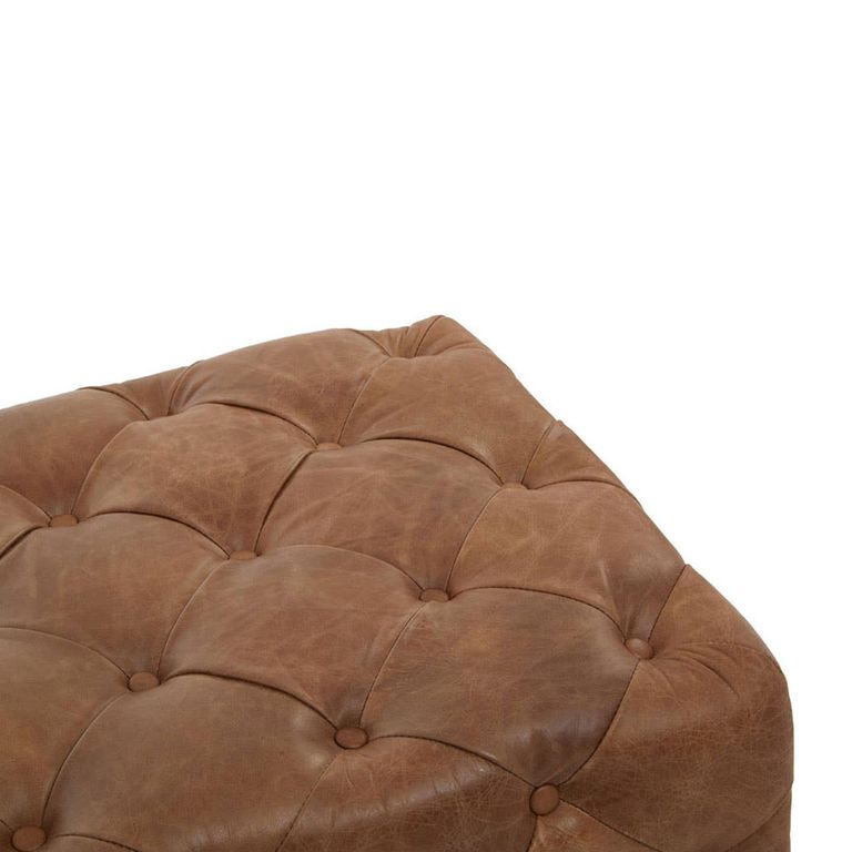 Hoxton Ottoman Bench - Vintage Brown Tufted Leather