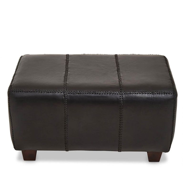 Inca Footstool - Black Leather