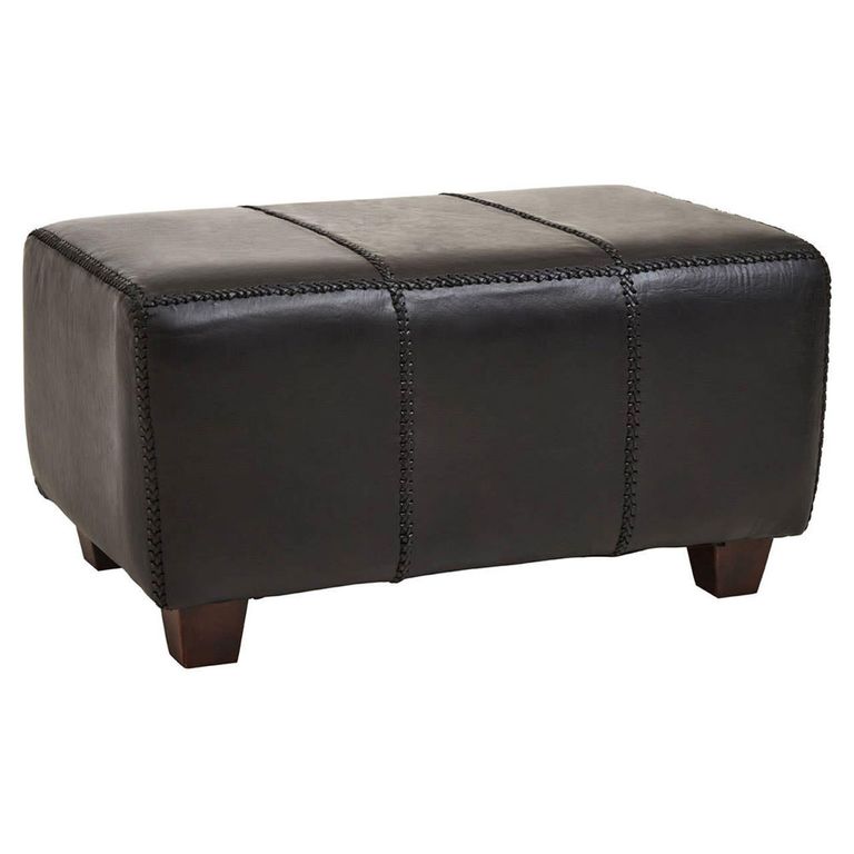 Inca Footstool - Black Leather