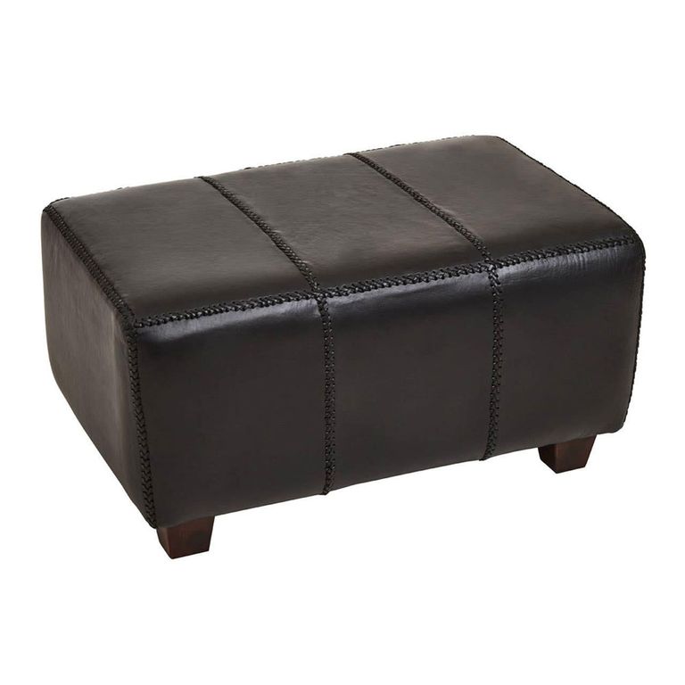 Inca Footstool - Black Leather