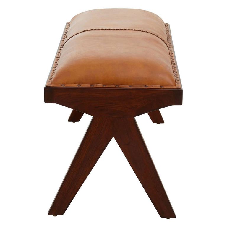 Inca Bench - Brown Leather with Teak Wood