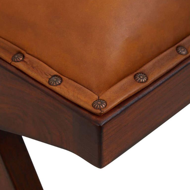 Inca Bench - Brown Leather with Teak Wood