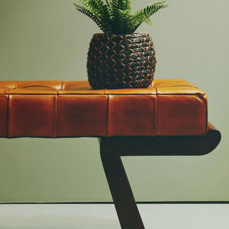Inca Bench - Brown Leather with Teak Wood - Angular Legs