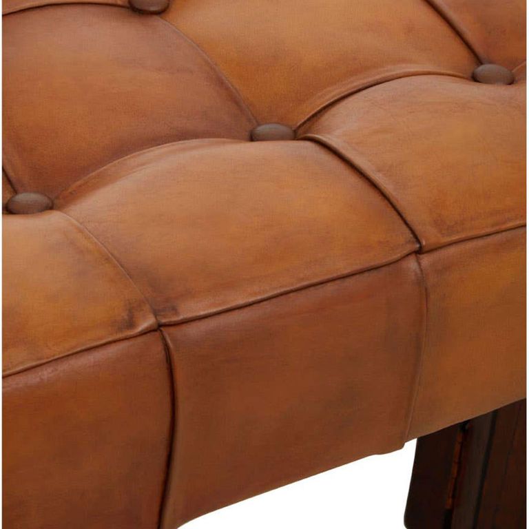 Inca Bench - Brown Leather with Teak Wood - Wooden Legs