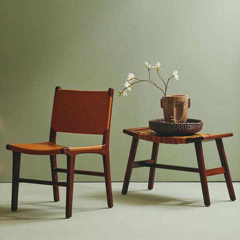 Inca Bench - Brown Leather with Teak Wood - Small Strapped