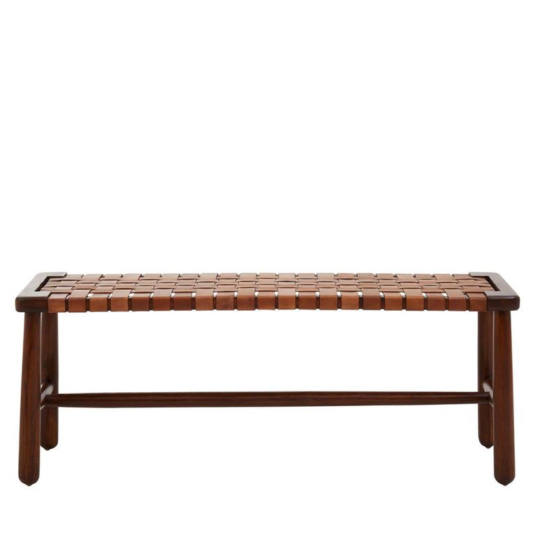 Inca Bench - Brown Leather with Teak Wood - Strapped