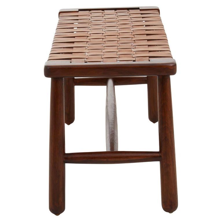 Inca Bench - Brown Leather with Teak Wood - Strapped