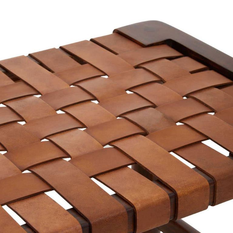 Inca Bench - Brown Leather with Teak Wood - Strapped